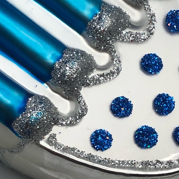 NWOT Noble Blue and Silver Hanukkah Lights Menorah Glass Ornament, 5", - Picture 9 of 12